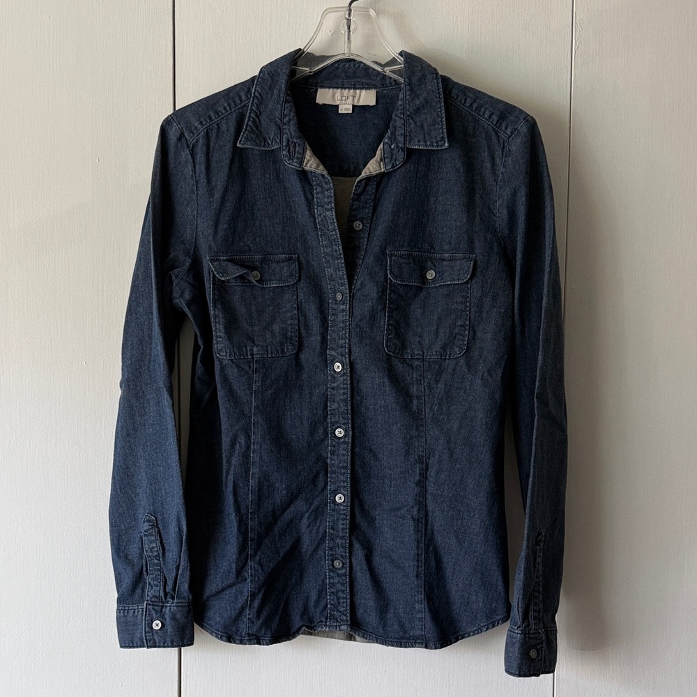 LOFT Dark Blue Casual Button Down Shirt